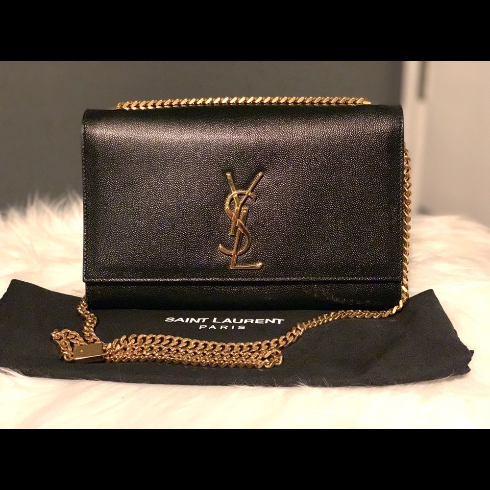 Authentic YSL black & gold chain clutch/purse